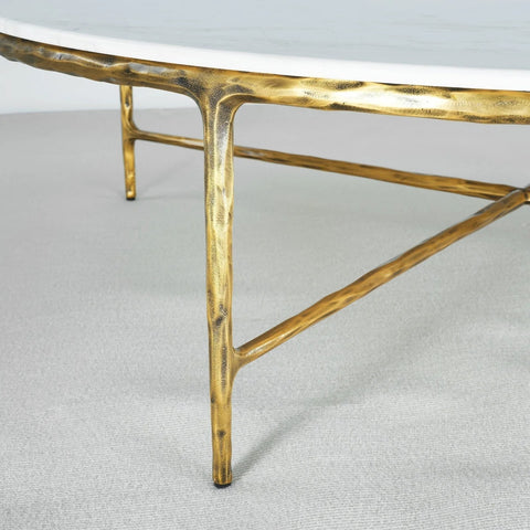 Thaddeus Gold Brass Round Coffee Table with Marble Top