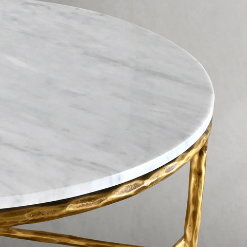 Thaddeus Gold Brass Round Coffee Table with Marble Top