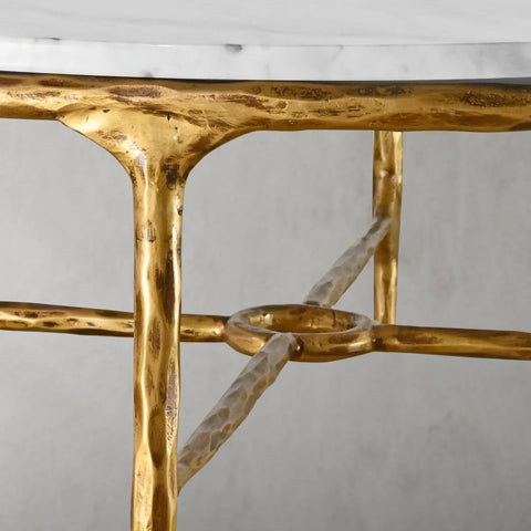 Thaddeus Gold Brass Round Coffee Table with Marble Top