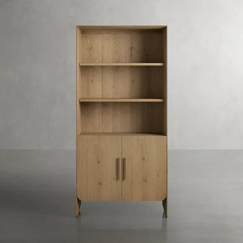 Felton Solid Oak Bookcase Cabinet With Removable Shelves