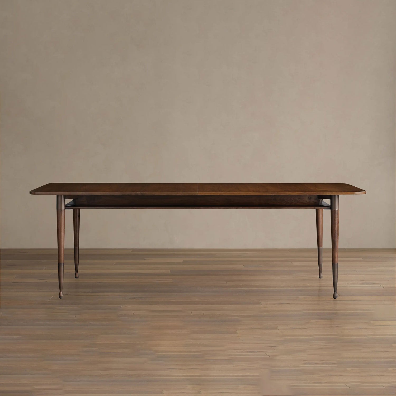 Ross Wood Extension Dining Table Walnut Mid-Century Dining Table with Self-Storing Leaf
