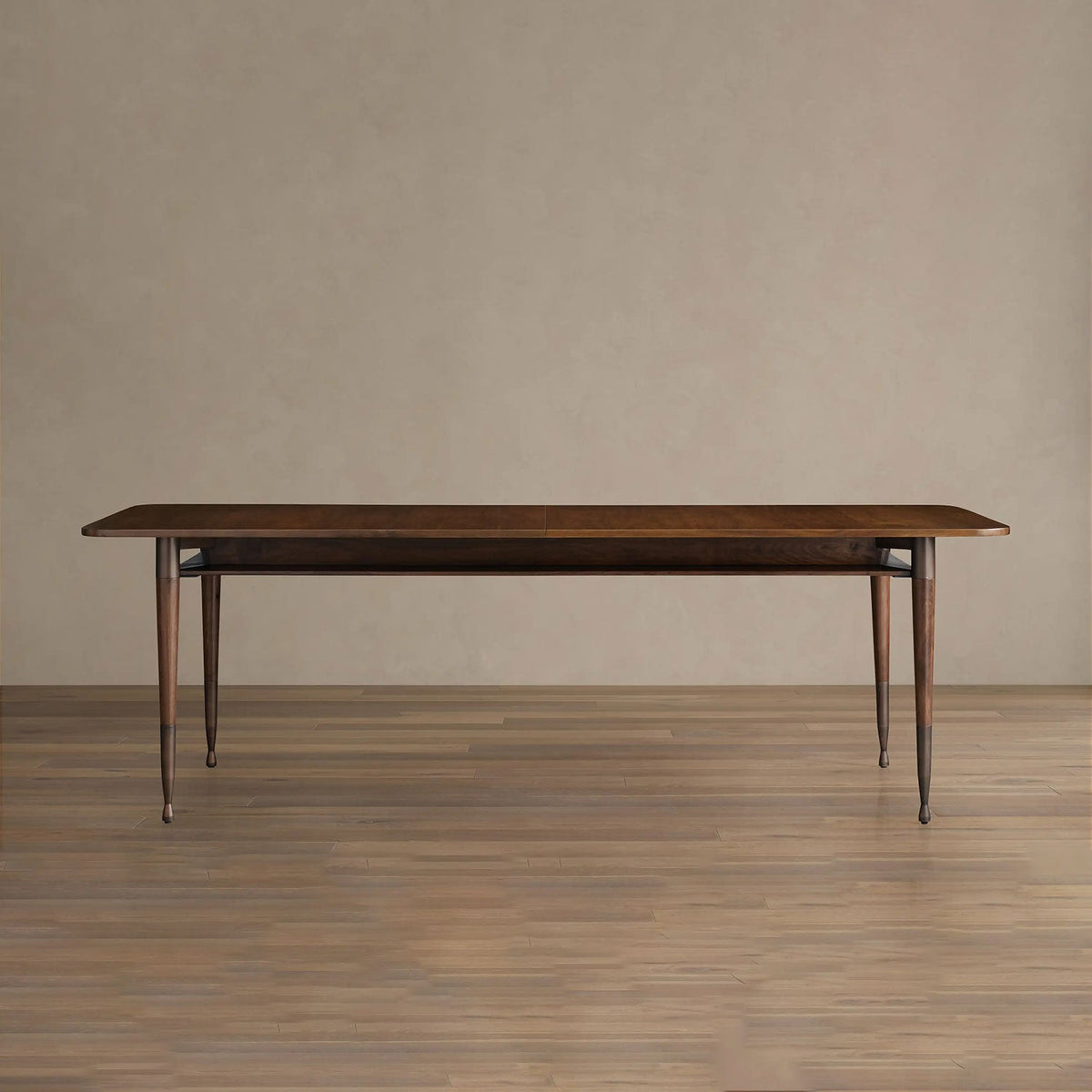 Ross Wood Extension Dining Table Walnut Mid-Century Dining Table with Self-Storing Leaf
