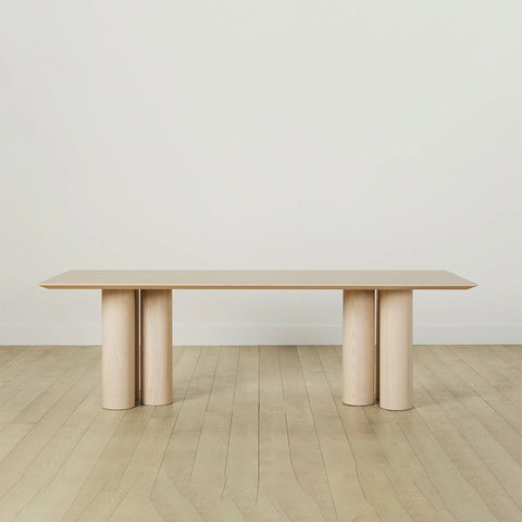 Rinde Solid Wood Ash Rectangle Dining Table with Sculptural Columnar Legs