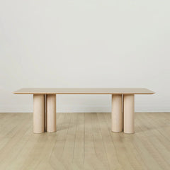 Rinde Solid Wood Ash Rectangle Dining Table with Sculptural Columnar Legs