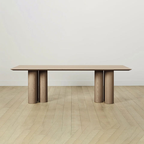Rinde Solid Wood Ash Rectangle Dining Table with Sculptural Columnar Legs