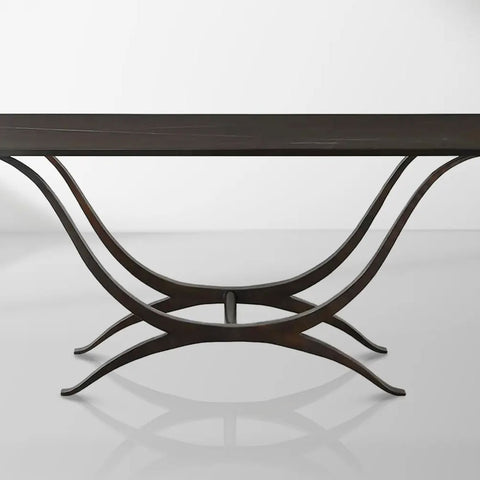 Chorda 84" Rectangular Dining Table Iron Base, Stoneware Tabletop